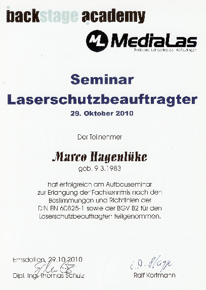 Laserschutzbeauftragter Zertifikat